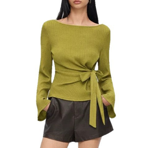 Women Stylish Wrap Top with Long Sleeves Mune Fashion