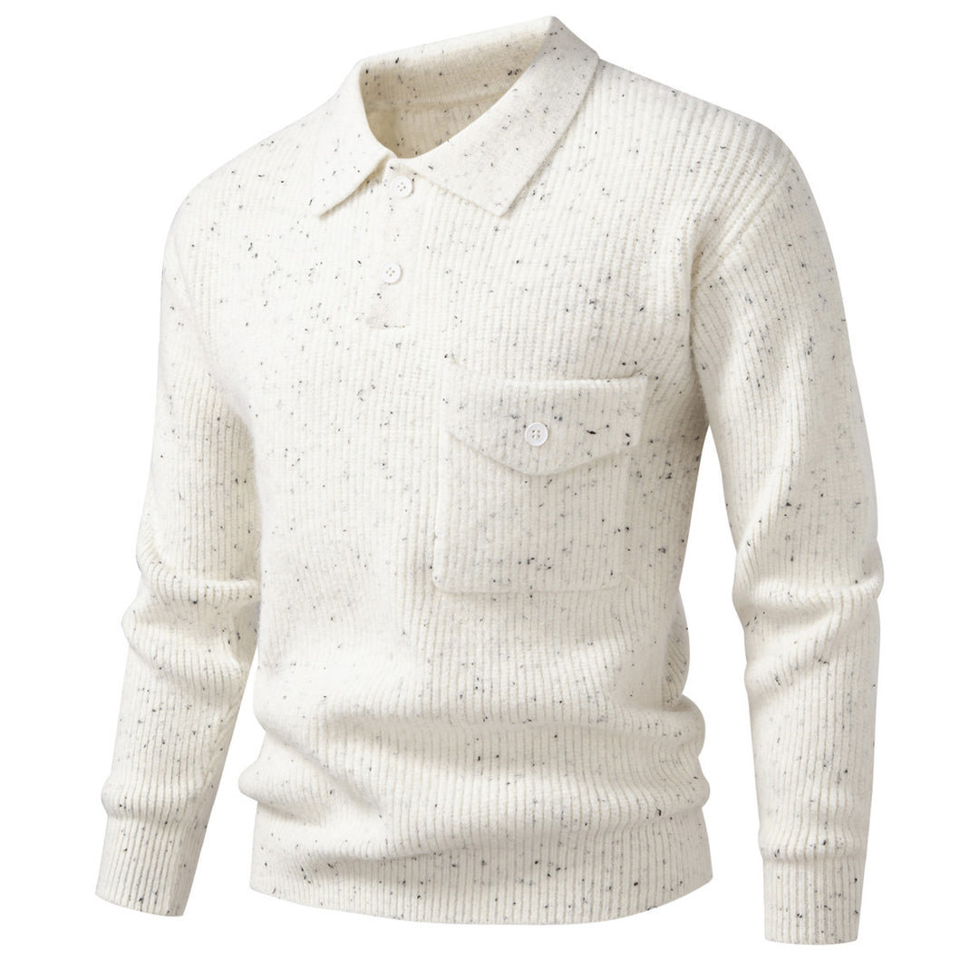 Men's ribbed knit polo collar sweater with patch chest pocket Mune Fashion