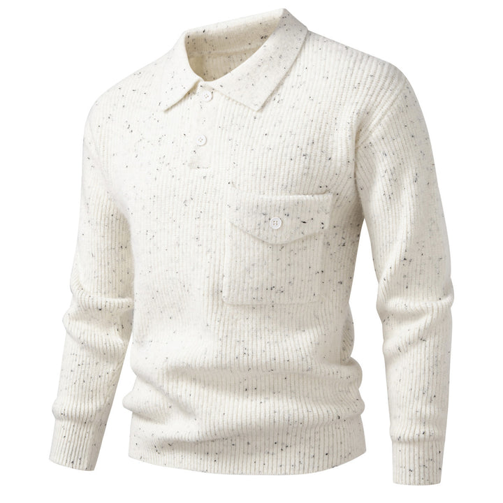 Men's ribbed knit polo collar sweater with patch chest pocket Mune Fashion