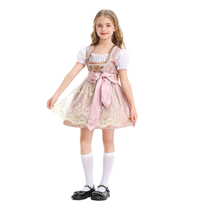 Ladies' festive children's dirndl with lace top, satin apron, and puff sleeves Mune Fashion