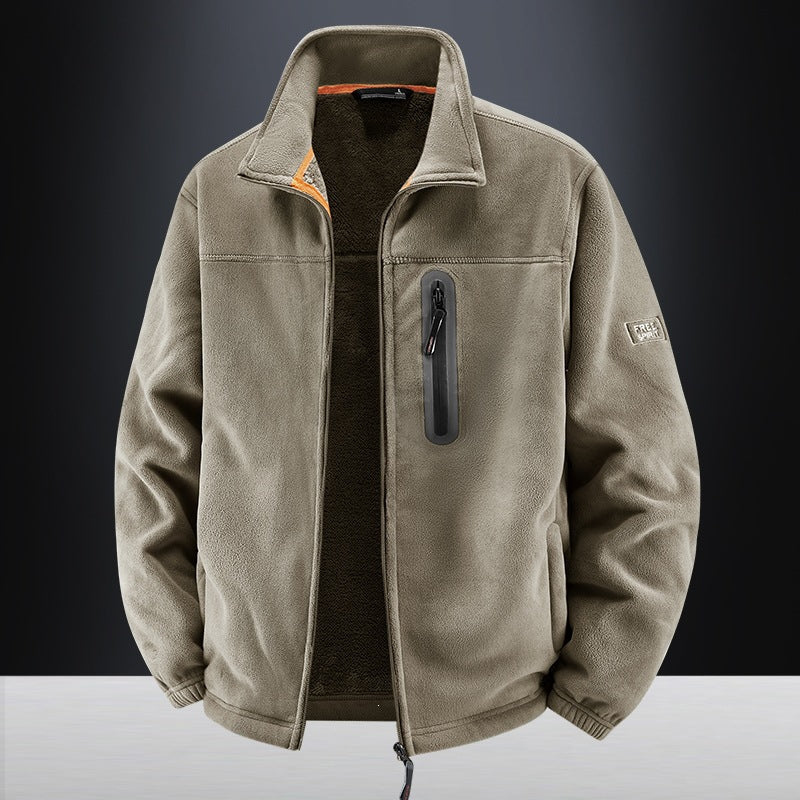 Men's Thermal Fleece Outdoor Jacket with Teddy Lining, Chest Zip & Windproof Surface Mune Fashion