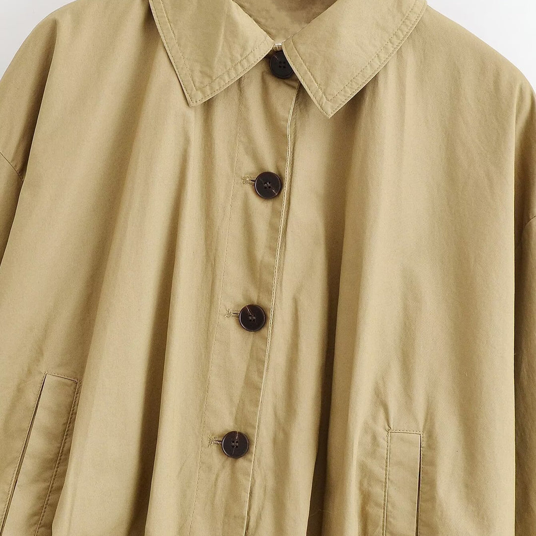 Women's Oversized Cropped Bomber Style Jacket with Shirt Collar and Gathered Hem Mune Fashion