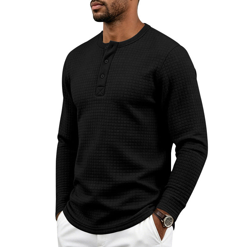 Men's Textured Thermal Henley Long Sleeve Shirt with Waffle Texture and Rounded Hem Mune Fashion