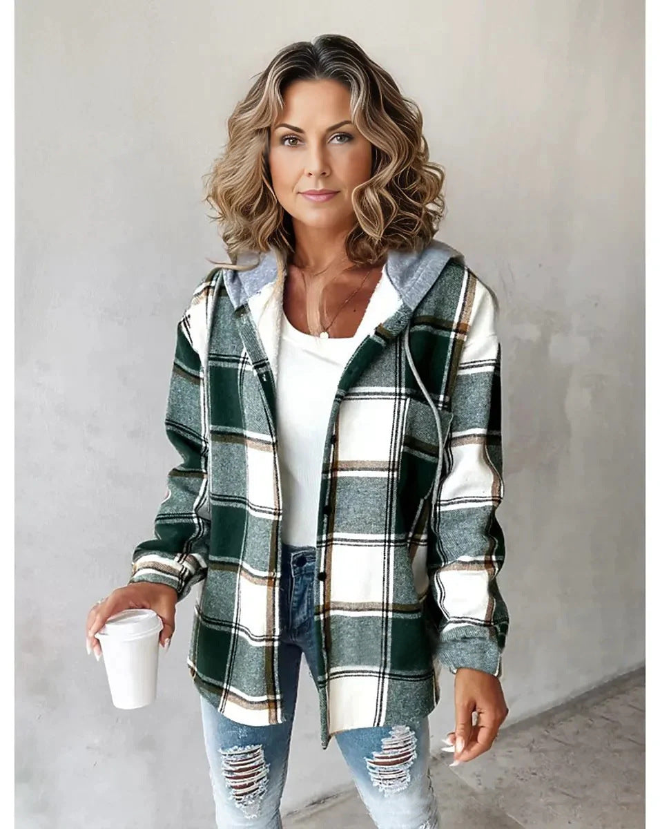 Women's hooded cardigan with stripes and snap button placket Mune Fashion