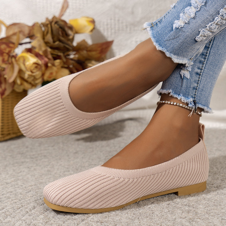 Women Breathable Knit Ballet Flats with Square Toe Mune Fashion