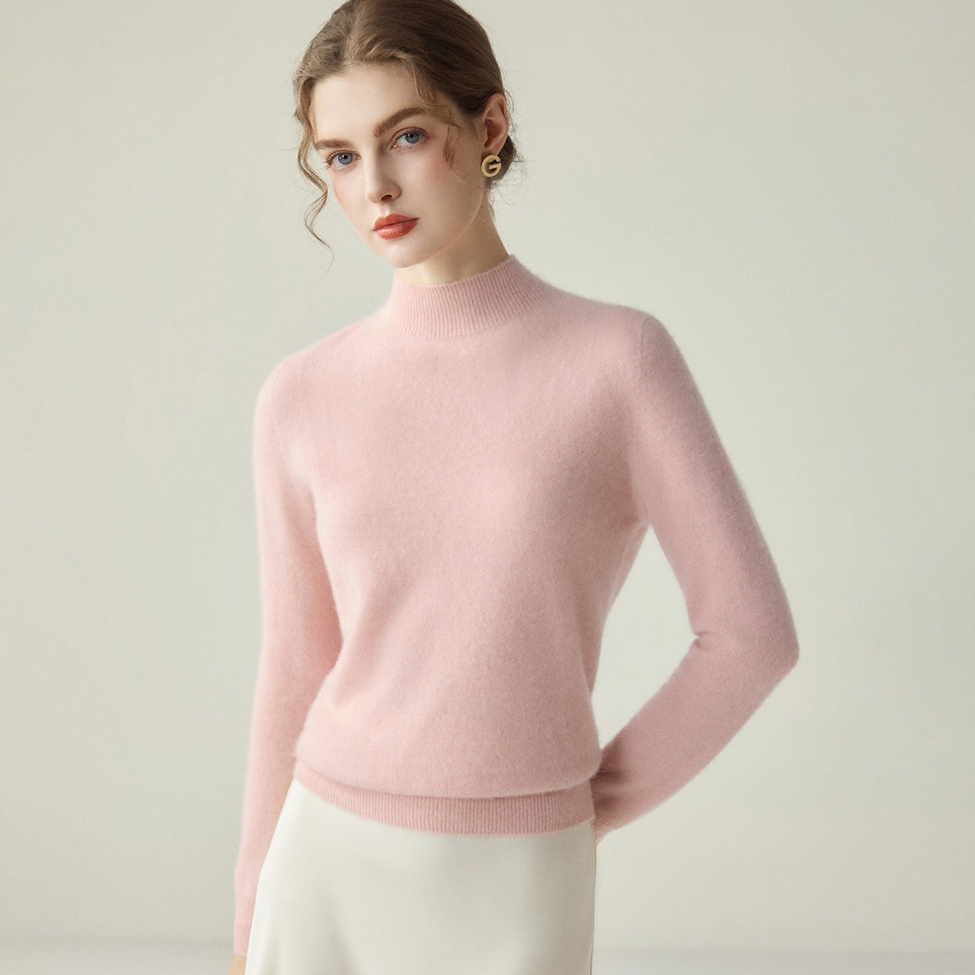 Women's Slim Mock Neck Fine Knitted Sweater with Cashmere-Like Feel Mune Fashion