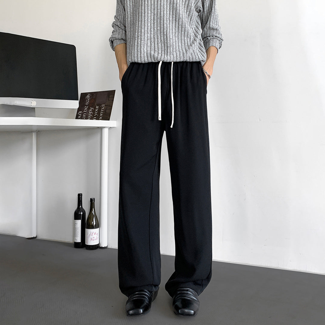 Men's Wide Relaxed-Fit Lounge Pants with Elastic Waistband and Drawstring Mune Fashion