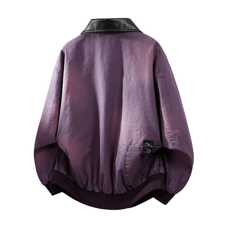 Men's Oversized Bomber Jacket with Contrast Faux Leather Collar and Ribbed Hem Mune Fashion