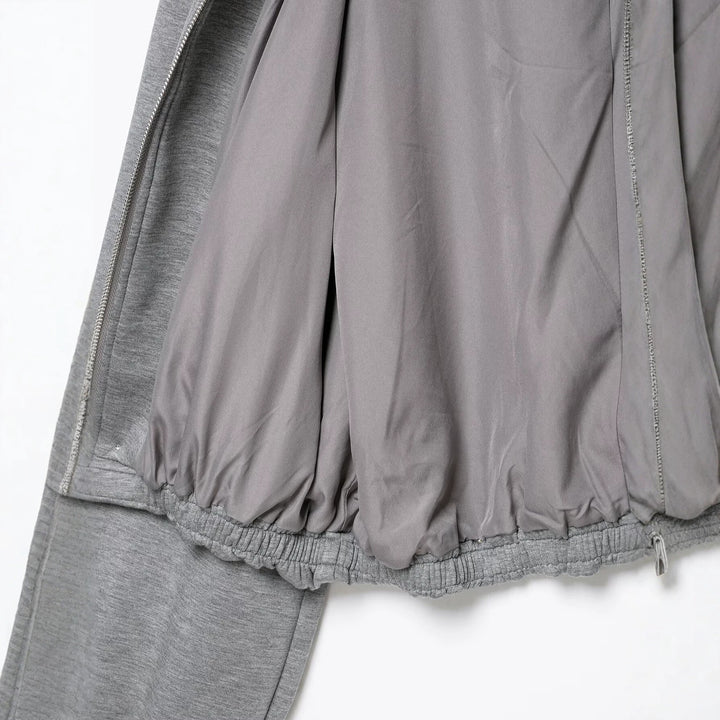 Women Cropped Hoodie Sweat Jacket with Balloon Sleeves and Drawstring Mune Fashion