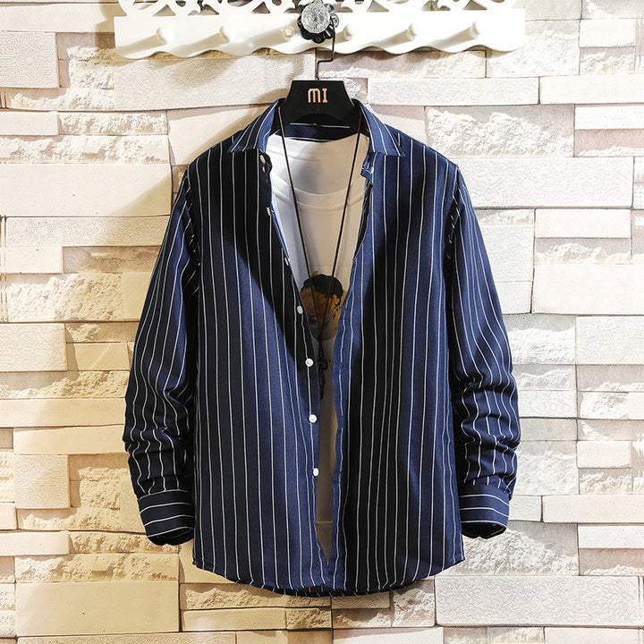 Men's nan legeres striped shirt with regular fit and kent collar Mune Fashion
