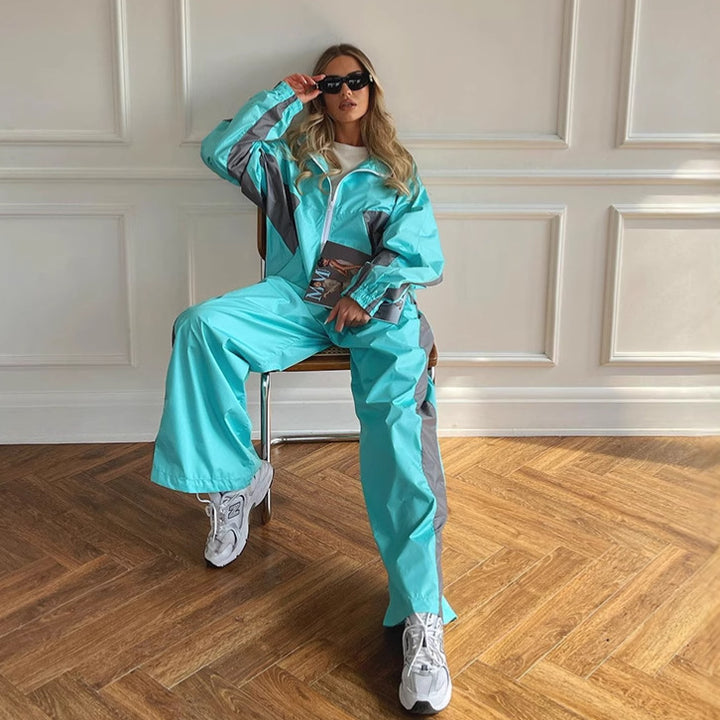 Women's nan sportives tracksuit set with windbreaker jacket and wide leg pants Mune Fashion