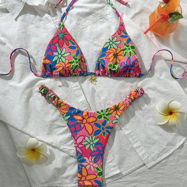 Women's triangle bikini with colorful floral pattern Mune Fashion
