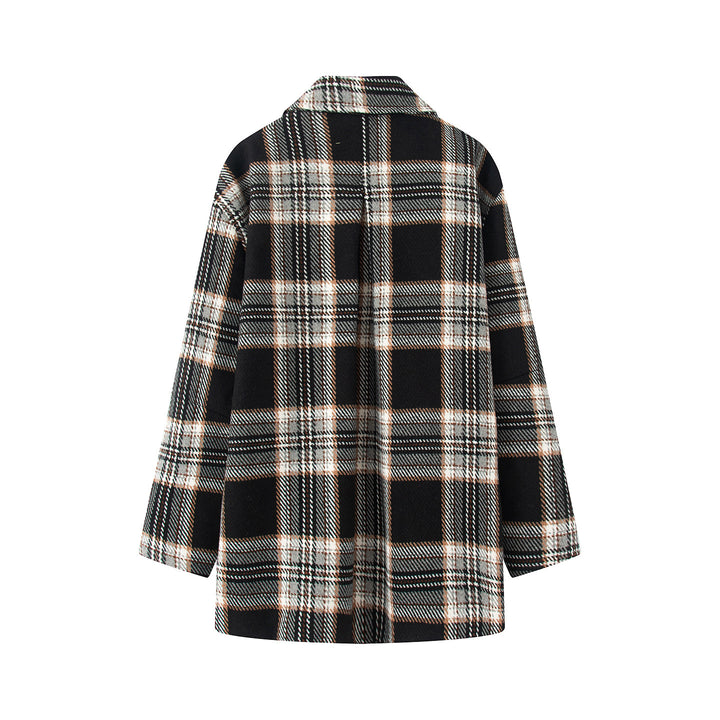 Women's checked wool blend coat with shirt collar, hidden button placket and patch pockets Mune Fashion