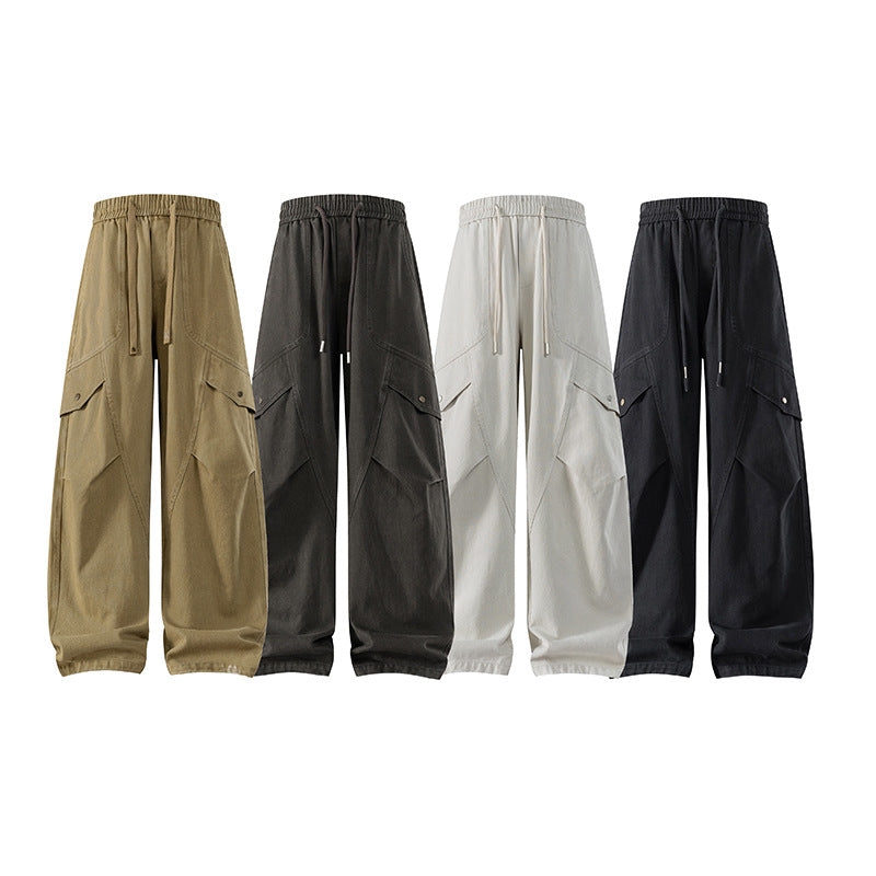Men's loose Utility Cargo Pants with drawstring waistband and large flap pockets Drune