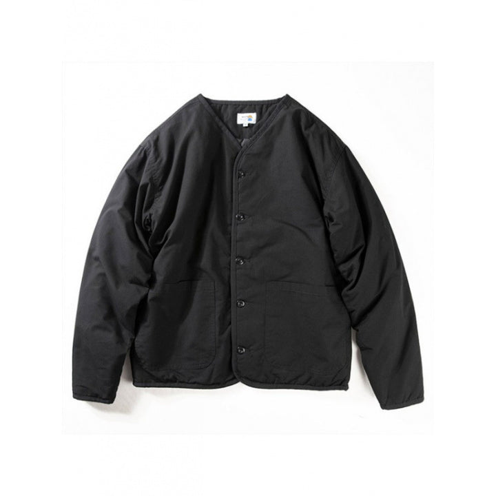 Men's light quilted collarless transitional jacket with button placket and patch pockets Mune Fashion