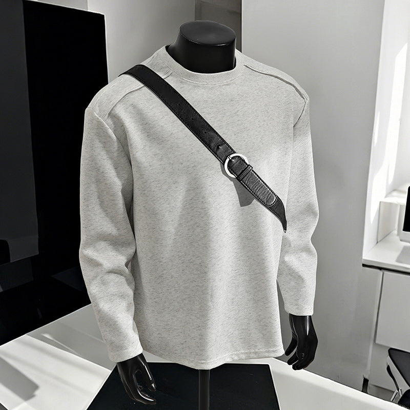 Men's Relaxed-Fit Cotton Blend Crewneck Sweatshirt with Raglan Seams and Melange Texture Mune Fashion