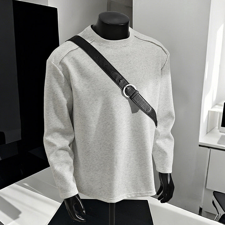 Men's Relaxed-Fit Cotton Blend Crewneck Sweatshirt with Raglan Seams and Melange Texture Mune Fashion