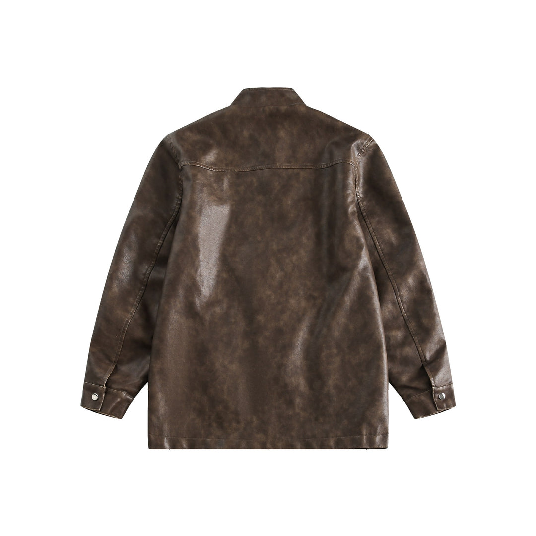 Men's Short Leather Look Coat in Vintage Style with Chinese Knot Closures Mune Fashion