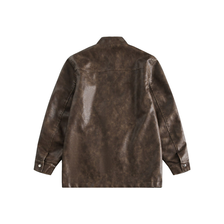 Men's Short Leather Look Coat in Vintage Style with Chinese Knot Closures Mune Fashion