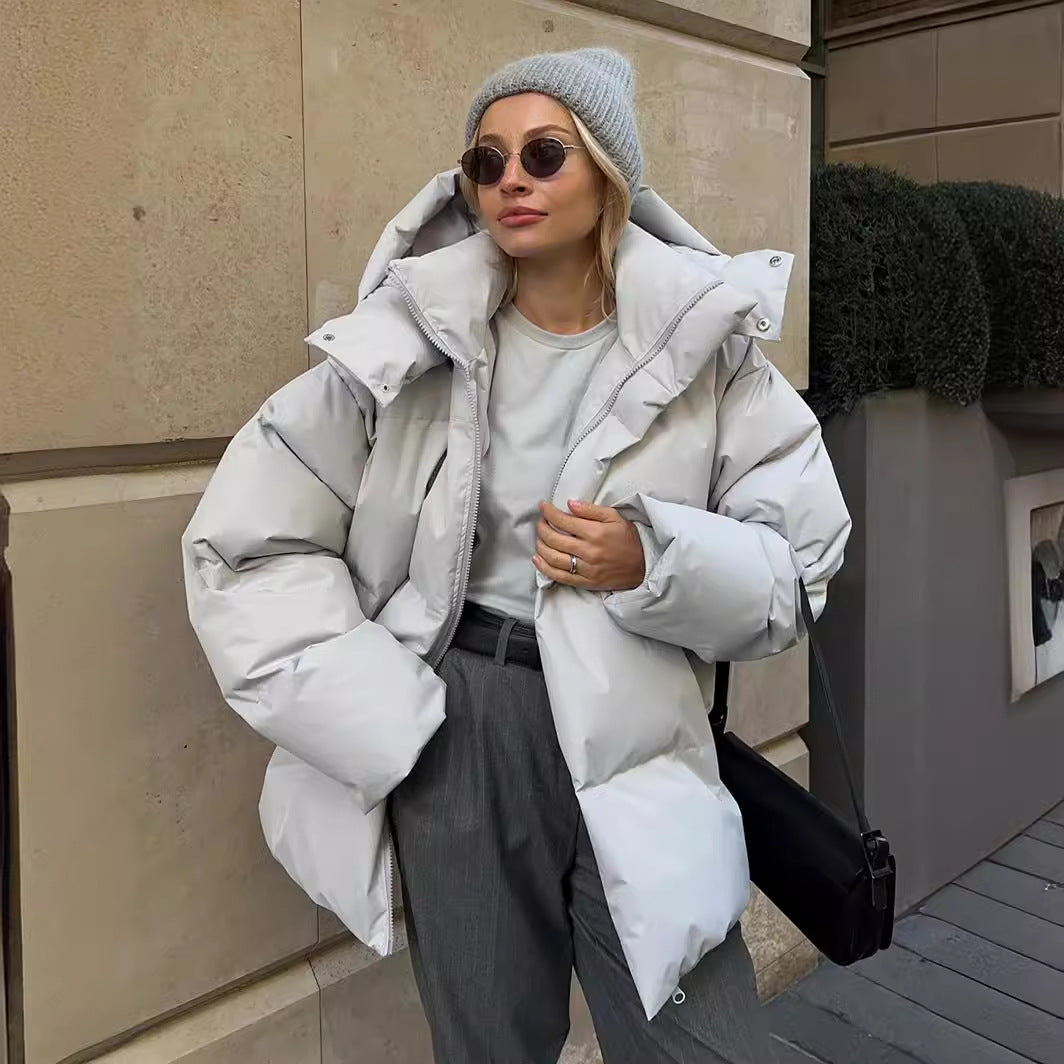 Women's Oversized Quilted Jacket with Hood and Padded Thermal Filling Mune Fashion