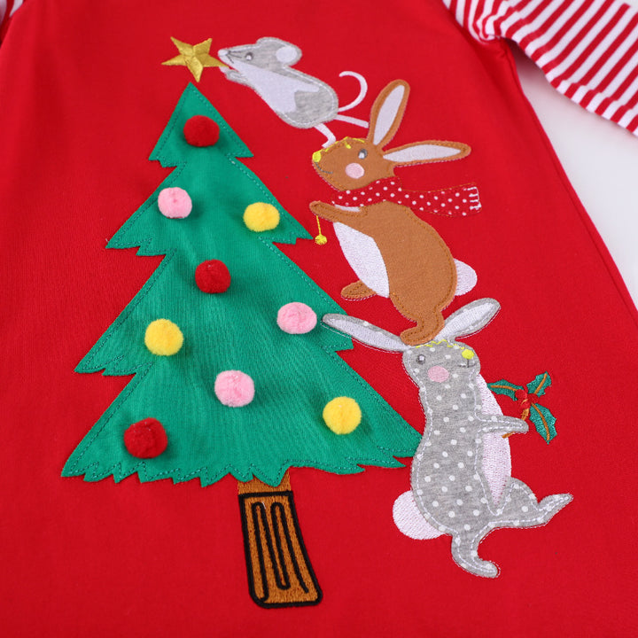 Girls' cotton dress with festive animal and Christmas tree design Mune Fashion