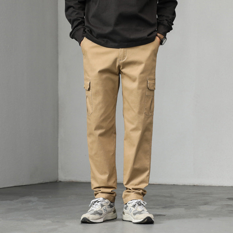 Men's straight-cut cargo pants with utility flap pockets and slightly tapered leg Mune Fashion