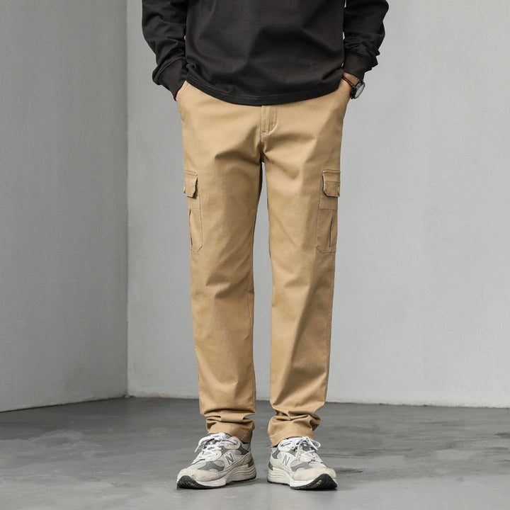Men's straight-cut cargo pants with utility flap pockets and slightly tapered leg Mune Fashion