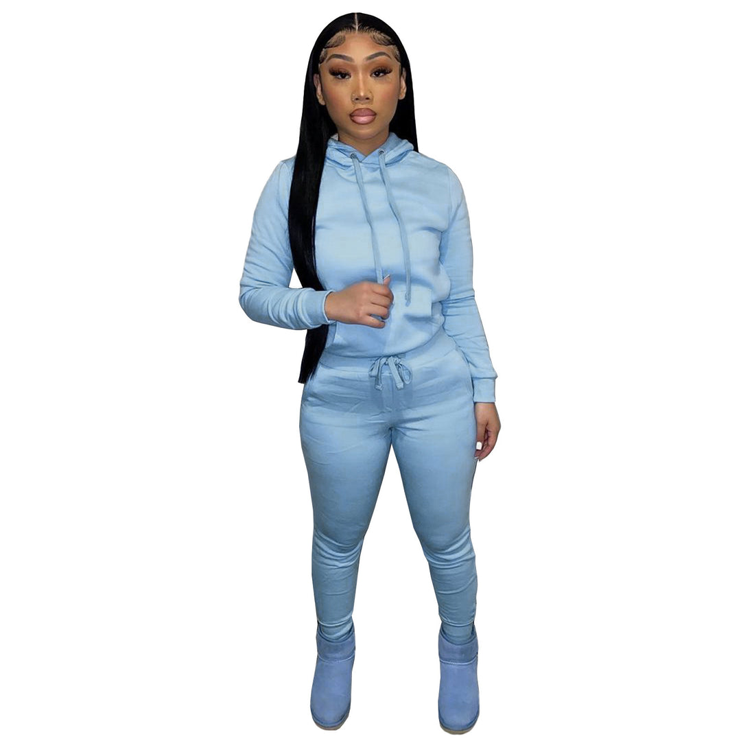 Women's Hooded Lounge Set with Kangaroo Pocket Tailored Jogging Pants and Cuffs Mune Fashion