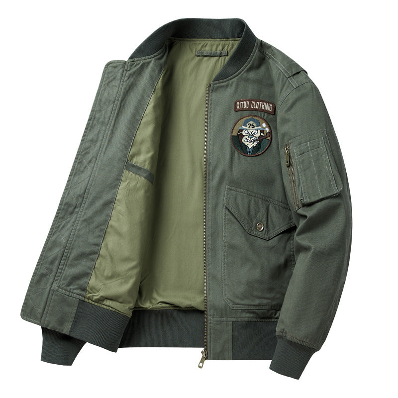 Men's short pilot-style jacket with utility arm pocket and patch pockets Mune Fashion
