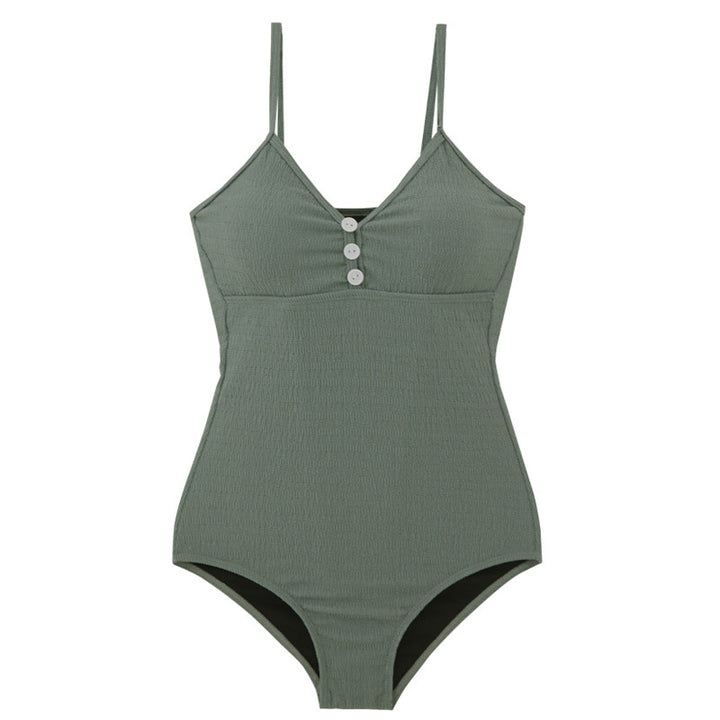 Ladies One-Piece Swimsuit with Button Detail and Subtle Ribbed Design Mune Fashion