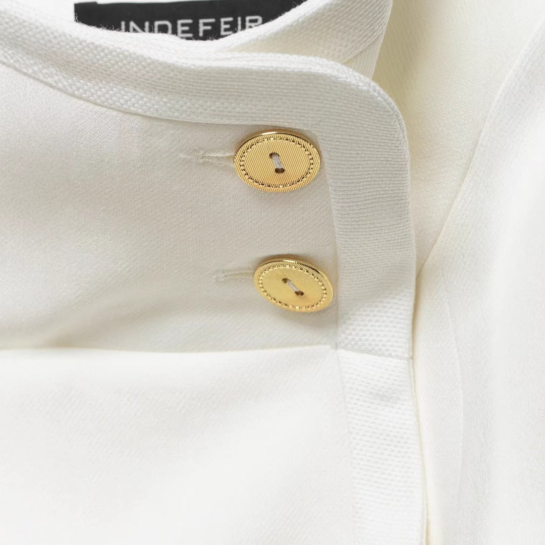 Women Cropped Double-breasted Blazer with High Stand Collar and Decorative Buttons Mune Fashion