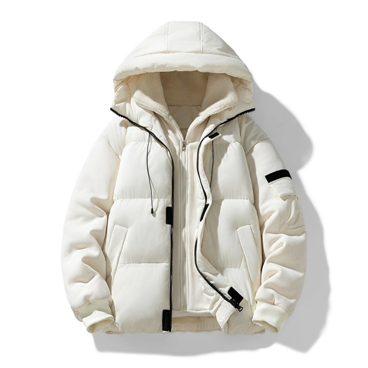 Men's padded hooded jacket with teddy lining and contrasting softshell sleeves Mune Fashion