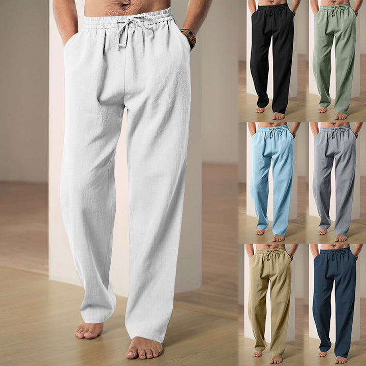 Men's Loose-Fitting Linen Pants with Drawstring and Straight Leg Mune Fashion