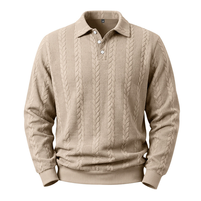 Men's Cable Knit Polo Sweater made of Cotton Blend with Ribbed Cuffs Mune Fashion