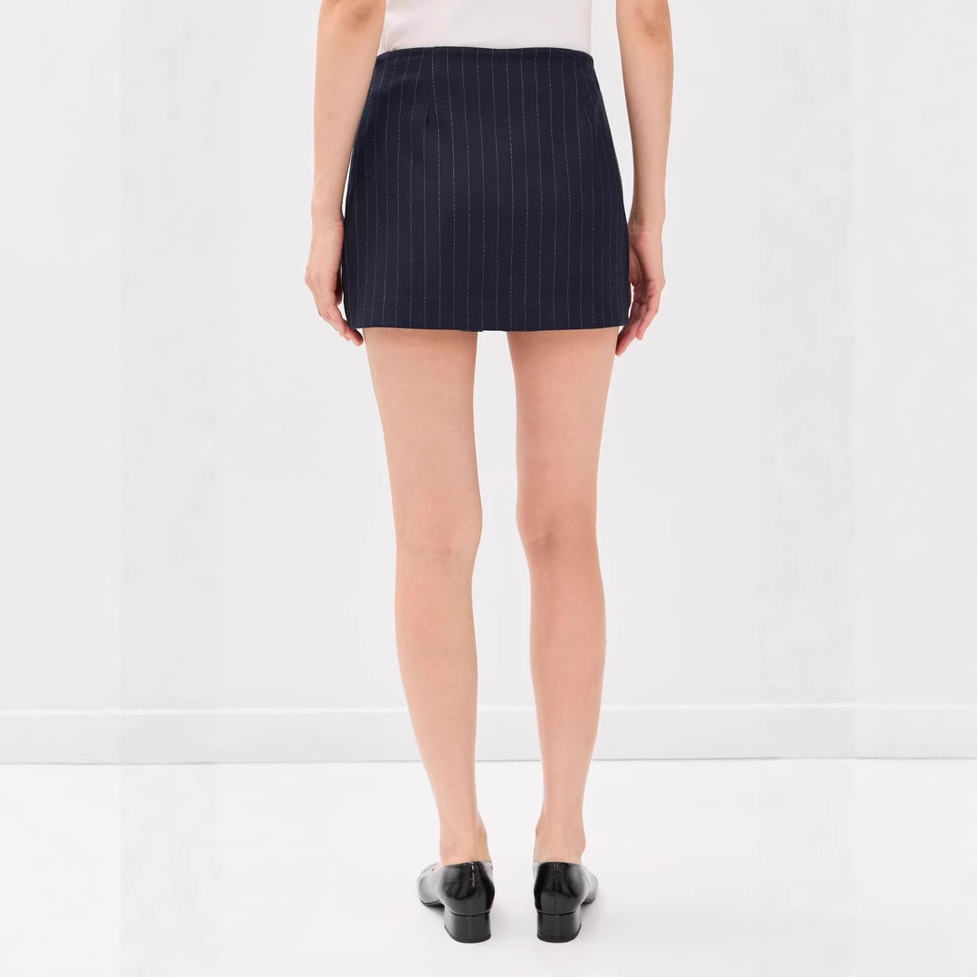 Women's pinstripe blazer without lapels with tailored mini skirt set Mune Fashion
