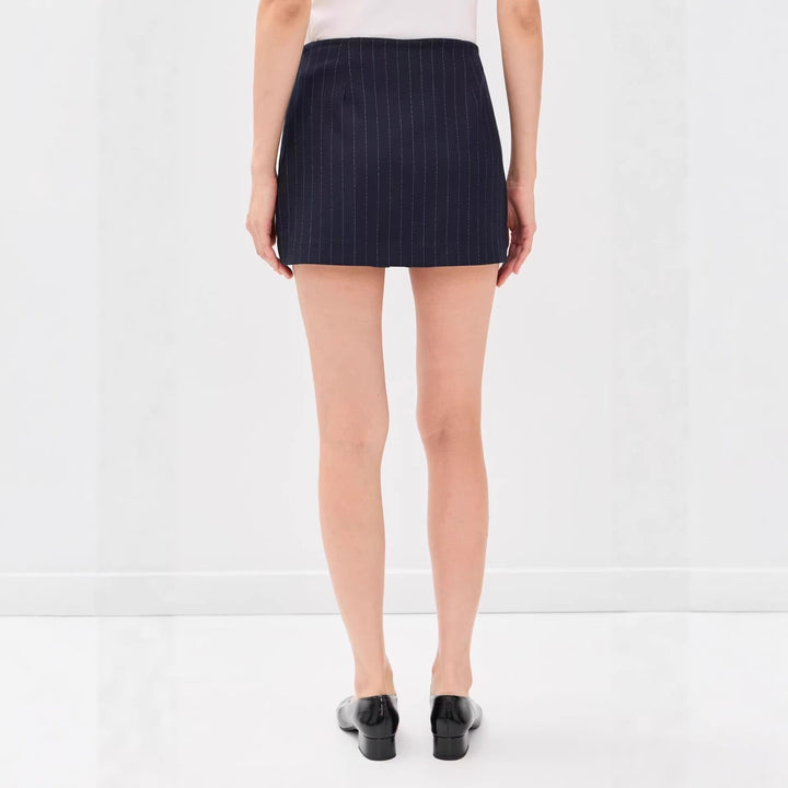 Women's pinstripe blazer without lapels with tailored mini skirt set Mune Fashion