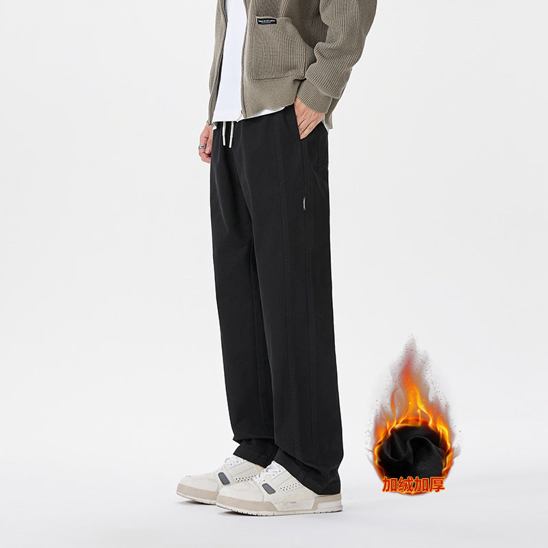 Men's Straight-Cut Casual Pants with Elastic Waistband, Drawstring and Decorative Stitching Mune Fashion