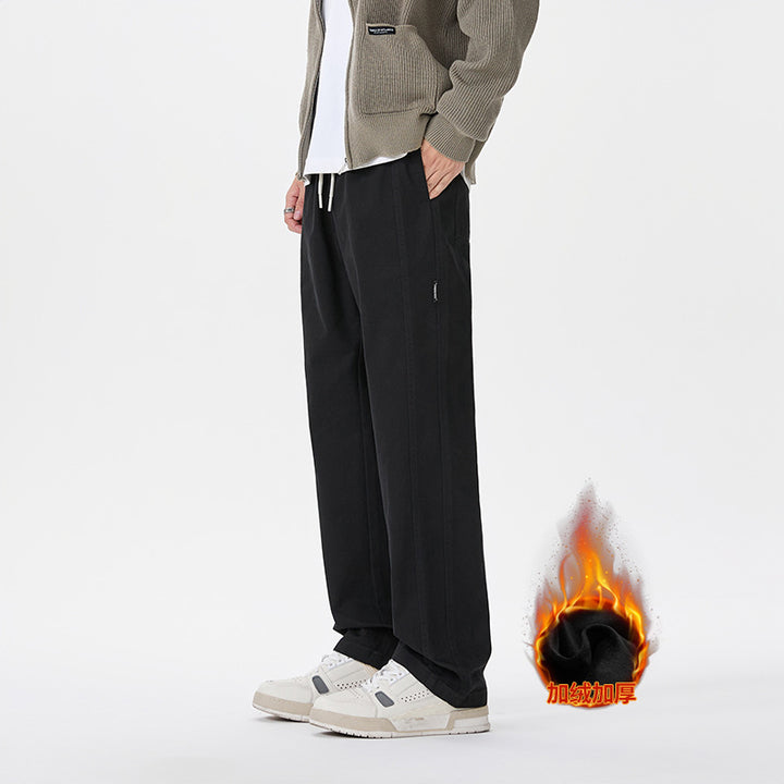 Men's Straight-Cut Casual Pants with Elastic Waistband, Drawstring and Decorative Stitching Mune Fashion