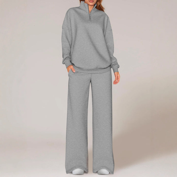 Women's oversized tracksuit with stand-up collar, half zipper and wide leg Mune Fashion