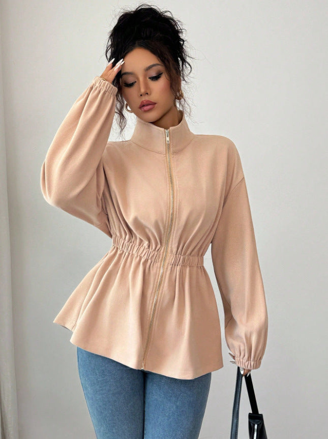 Women's Fashion Zip Jacket with Waistband