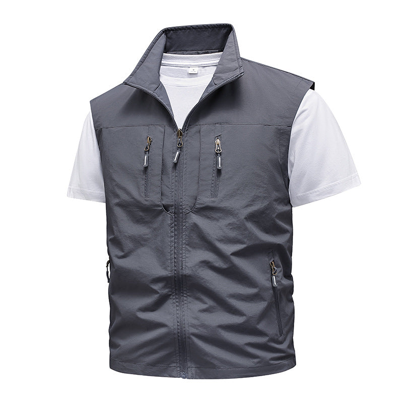 Men's functional zip vest with multiple zip pockets and high stand-up collar Mune Fashion