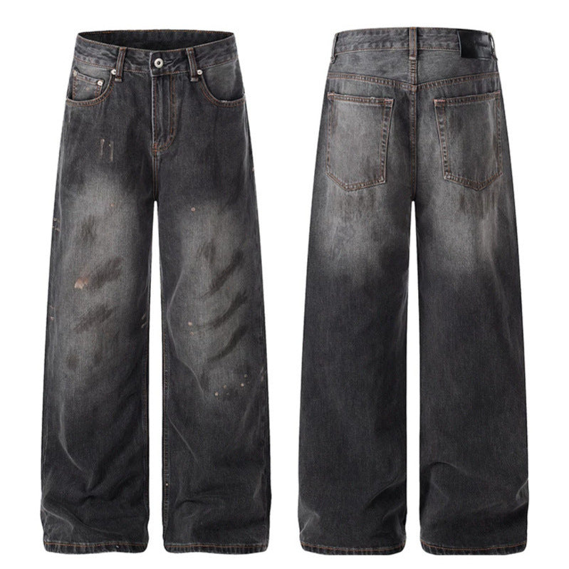 Women High-Cut Loose Distressed Denim Culotte Jeans with Paint-Splatter and Used Effect Mune Fashion
