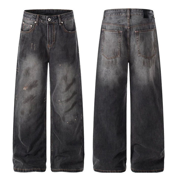 Women High-Cut Loose Distressed Denim Culotte Jeans with Paint-Splatter and Used Effect Mune Fashion