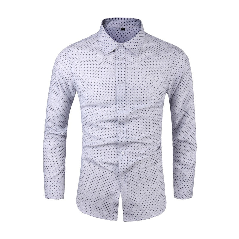 Men's Slim-Fit Shirt with Fine Polka Dot Pattern and Kent Collar Mune Fashion
