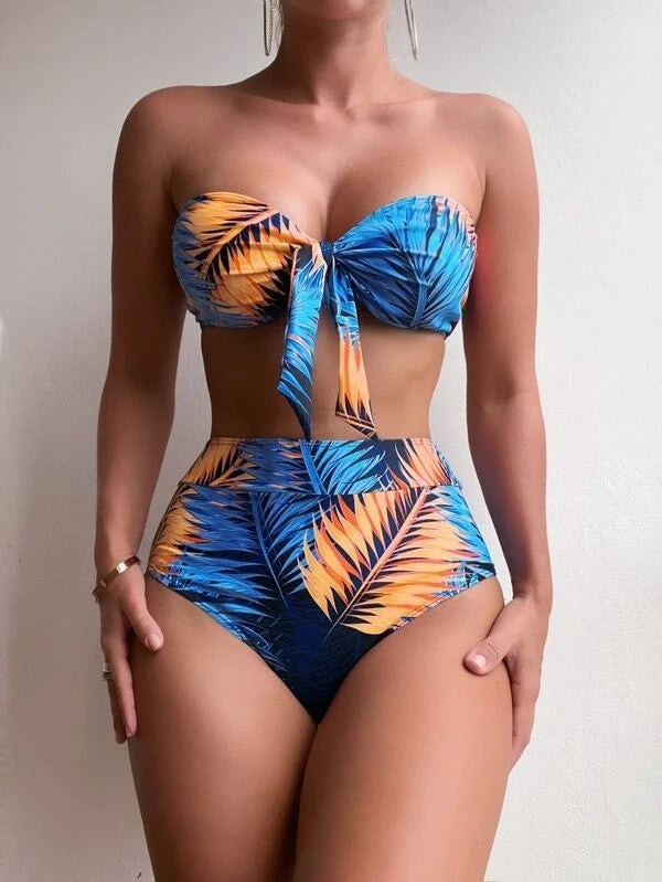 Ladies bandeau bikini with floral design and matching kimono Mune Fashion