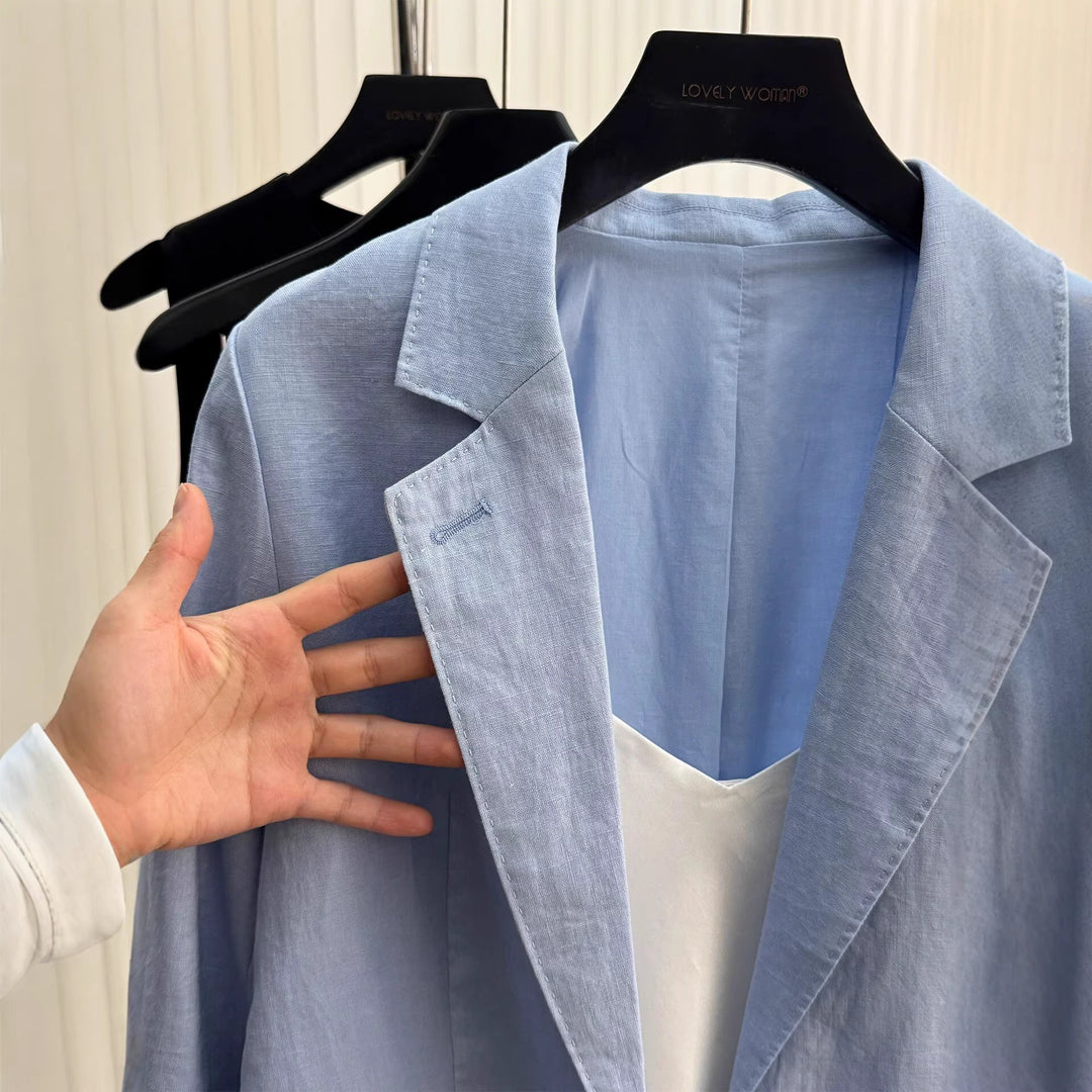 Women Stylish Linen Blazer with Two Pockets Mune Fashion