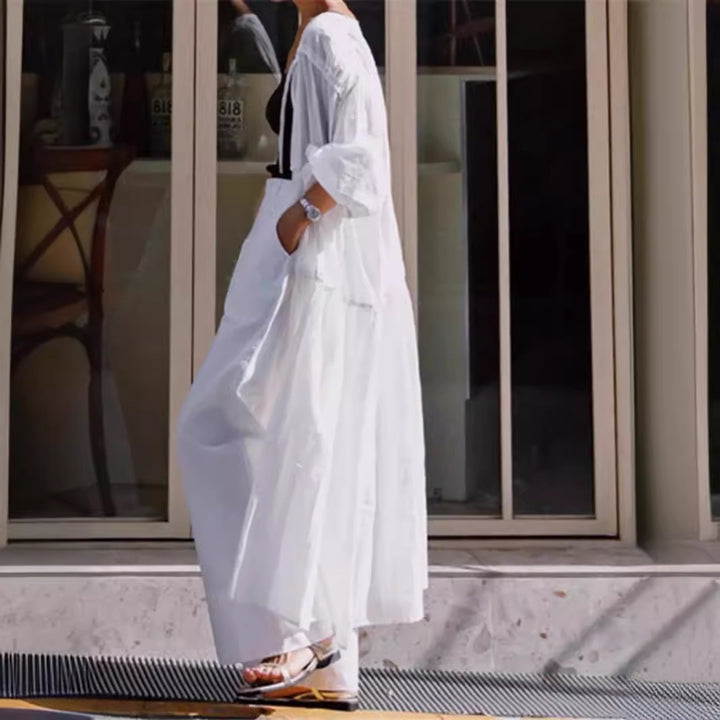 Women’s Longer Layered Duster with Volume Sleeves, Drawstring and Side Slits Mune Fashion