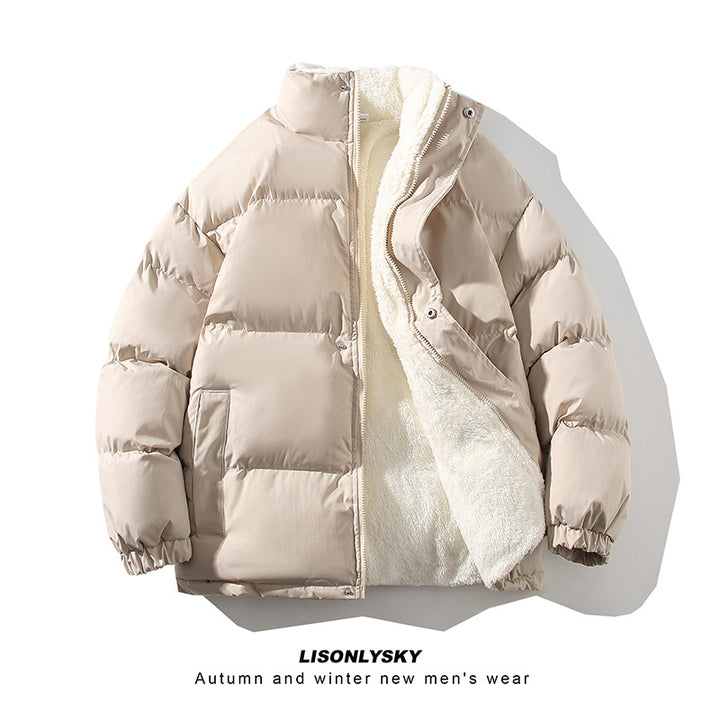 Men's padded winter quilted jacket with teddy lining, high stand-up collar and concealed snap button placket Mune Fashion