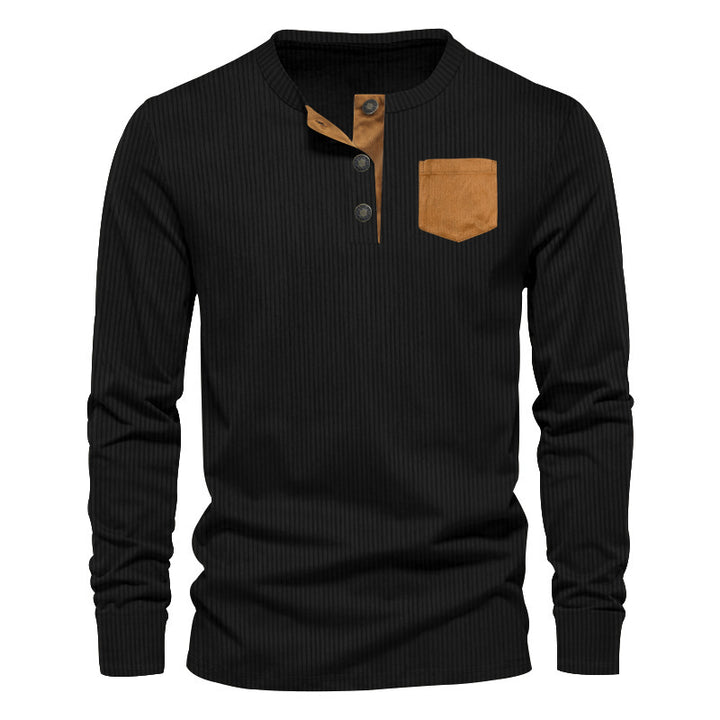 Men's rib fine knit long sleeve shirt with slim fit and stand-up collar Mune Fashion