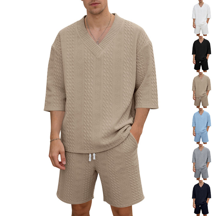 Unisex casual lounge set with V-neck top and drawstring shorts Mune Fashion